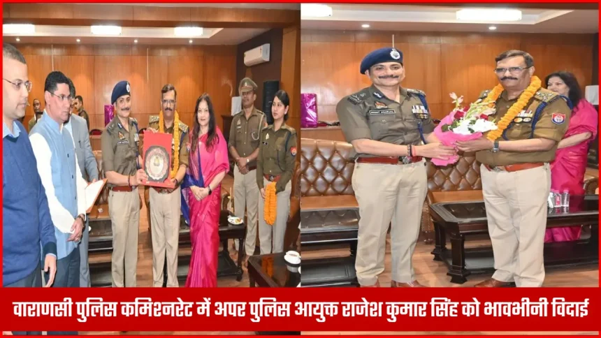 पुलिस कमिश्नरेट वाराणसी में अपर पुलिस आयुक्त राजेश कुमार सिंह को विदाई देते वरिष्ठ अधिकारी